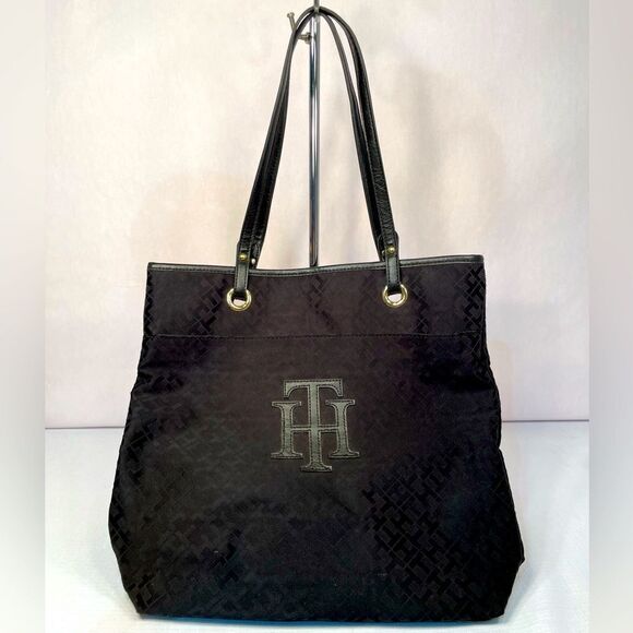 BLACK TOMMY HILFIGER TOTE BAG EUC - Picture 1 of 7